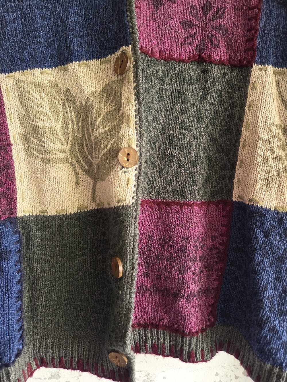 ​Vtg Christopher Banks Patchwork Cardigan M Silk Blend Leaf Boho Cottagecore - Picture 2 of 9
